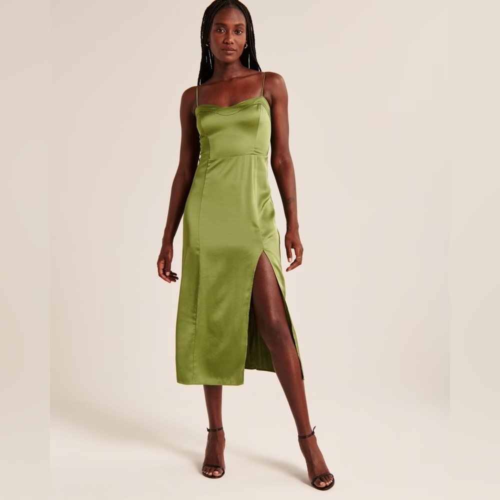 The Abercrombie & Fitch A&F Camille Midi Dress Green Size Large Tall NWT New 🎄